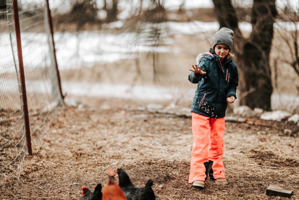 Werbefotografie Adelwöhrer - Aufnahme eines Kindes beim Hühner füttern