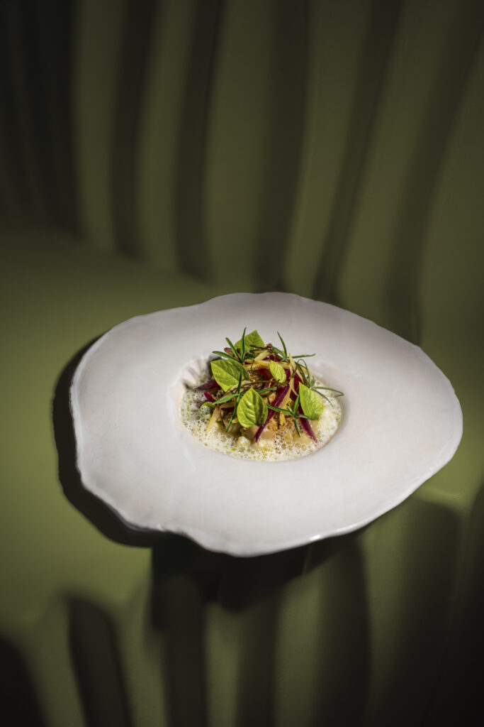 Foodfotografie auf weißem Teller und grünen  Hintergrund